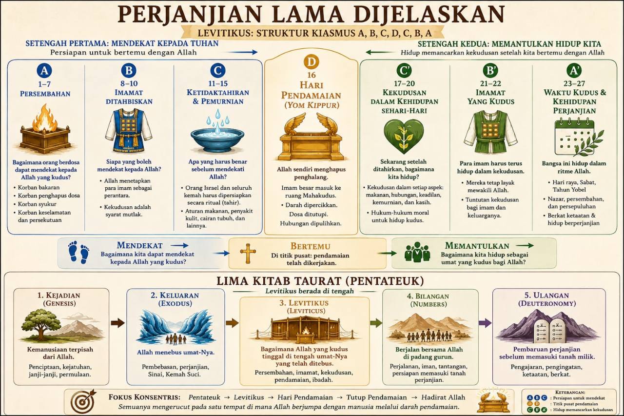 Infografik struktur kiasmus Kitab Imamat dengan Hari Pendamaian sebagai pusatnya