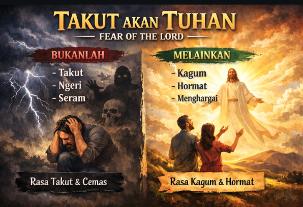 Infografik takut akan Tuhan yang membandingkan rasa takut dan cemas dengan rasa kagum dan hormat